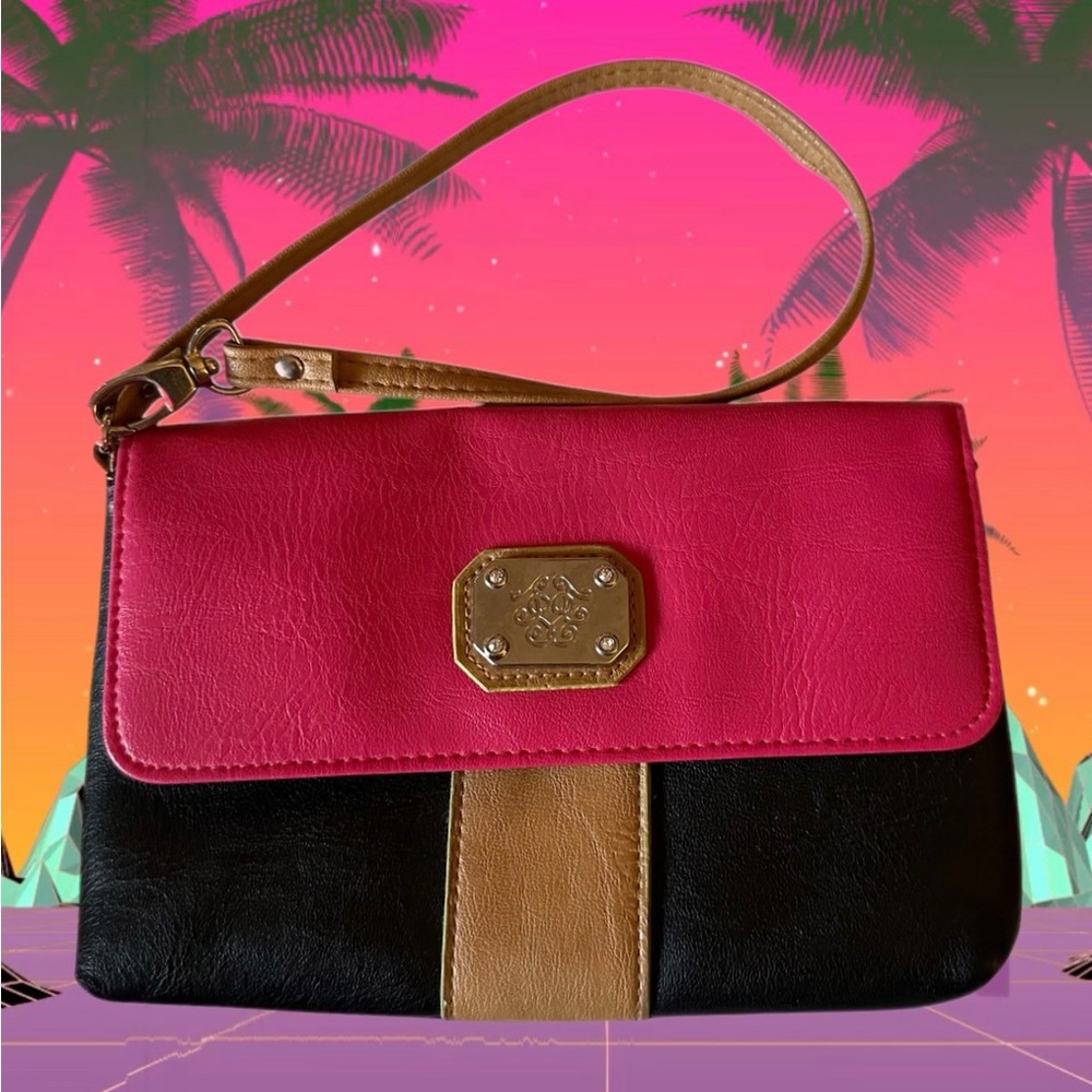 Jessica Simpson Hot Pink, Black, And Tan Wristlet
